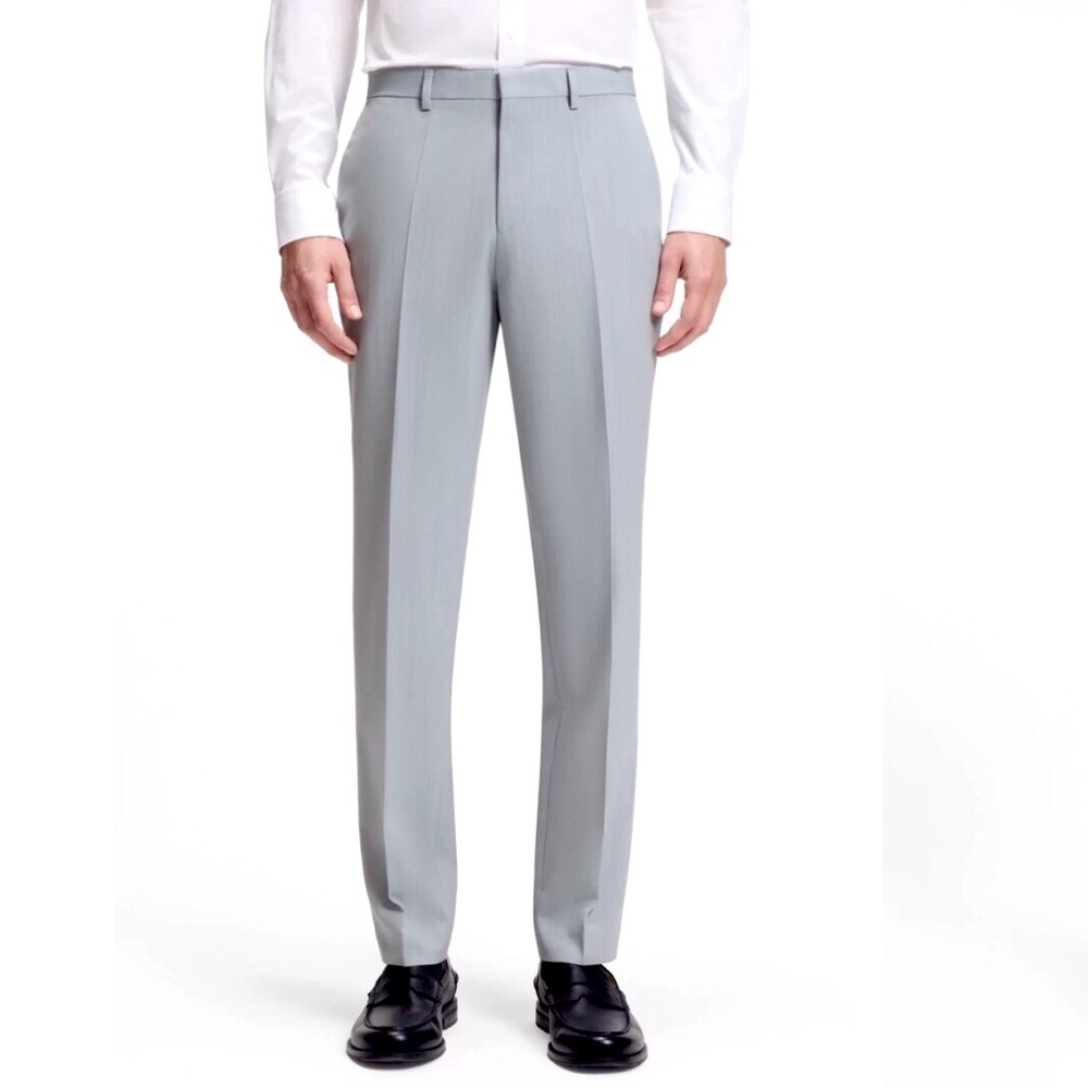 Hugo Boss Extra Slim Fit Pants Lightweight Wool Gray Crosshatch Unhemmed Size 38